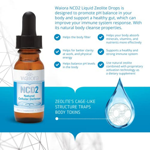 NCD2 Gotas de Zeólita Líquida Ativada, Misture em Alimentos/Bebidas, Limpeza Natural do Corpo - Waiora