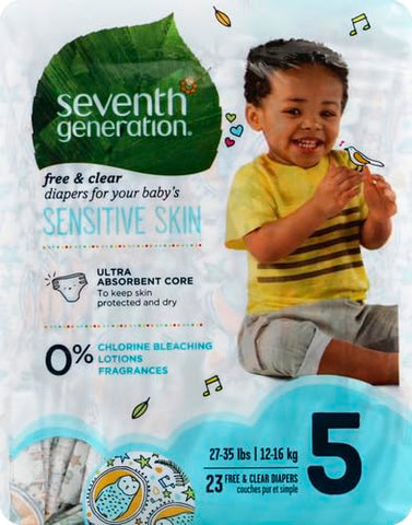 Fraldas para bebês Seventh Generation, Pele Sensível, Estampas de Animais, Tamanho 5, 23 unidades