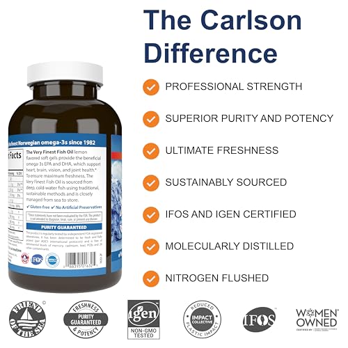Óleo de Peixe de Alta Qualidade, 700 mg Ômega-3, Suplemento de Óleo de Peixe Norueguês, Ômega 3 de Peixe Selvagem, Cápsulas de Óleo de Peixe Sustentável, Suplemento de Ômega 3 - Carlson