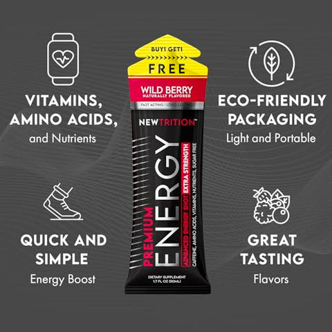 NewTrition - Extra Strength Energy Shots: Disparo de Energia com Cafeína e Vitamina B | 60ml, 100g
