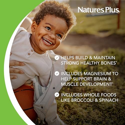 Natures Plus - NaturesPlus Animal Parade Cálcio Infantil Sem Açúcar, Sabor Sundae de Baunilha – 90 Comprimidos Mastigáveis em Formato de Animais – Magnésio para Saúde Óssea – Livre de Glúten – 45 Porções