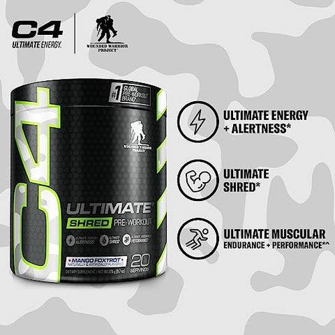 C4 Ultimate Shred x Wounded Warrior Project – Pré-treino em pó queima gordura para homens – 30 doses, 200g - Cellucor
