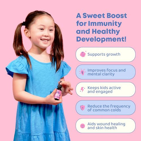 JoySpring - Gotas de Suplemento de Zinco Líquido – Zinco para Crianças e Extrato de Sabugueiro, Suporte Imunológico de Zinco para Crianças, Xarope de Sabugueiro Sambucus, Gotas de Vitamina Antioxidante para o Sistema Imunológico – Absorção Rápida, 30ml