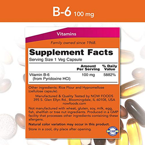 NOW Foods - NOW Vitamina B-6 100mg, 250 Cápsulas (Pacote com 2) – Aumente sua energia e bem-estar com a Vitamina B-6 da NOW