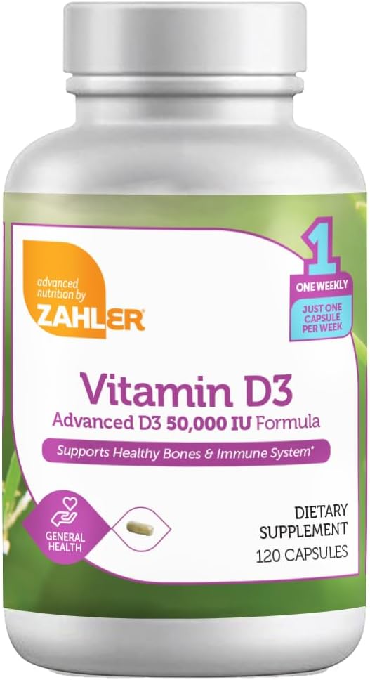 Vitamina D3 Avançada 50000 UI Softgels (120 Unidades) Kosher Vegetariano – Suporte Imunológico, Ossos, Dentes - Zahler