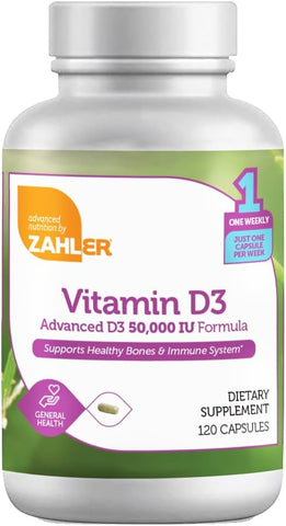 Vitamina D3 Avançada 50000 UI Softgels (120 Unidades) Kosher Vegetariano – Suporte Imunológico, Ossos, Dentes - Zahler