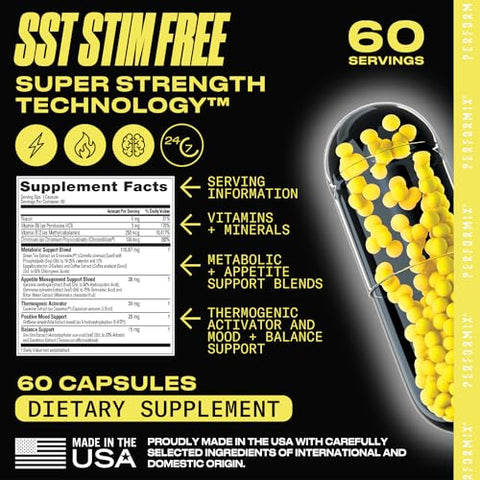 SST Stim Free – Energizante sem Estimulantes, Supressor de Apetite – 60 cápsulas - PERFORMIX