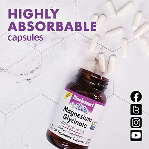 Nutrition Magnesium Glycinate 400mg – Complexo Mineral de Absorção Máxima para Produção de Energia - Bluebonnet