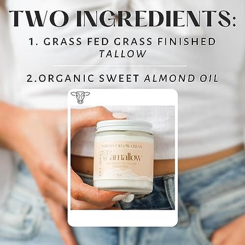 Amallow - Tallow de Carne 100%% Grass Fed para Cuidados com a Pele – Rosto e Corpo – Hidratante Batido para Pele Sensível – Loção Natural 100%%, 120 ml (Sem Perfume)
