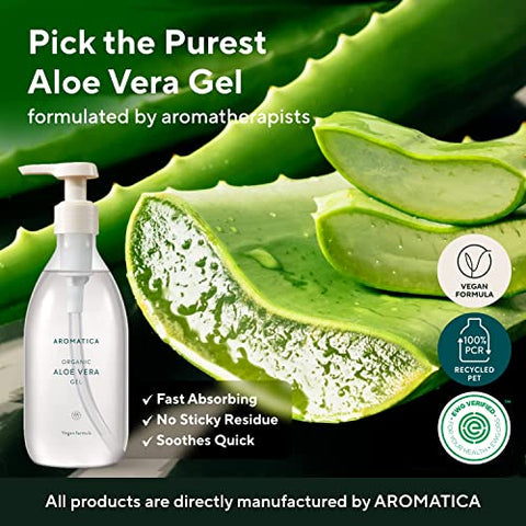 Conjunto Presente AROMATICA Gel de Aloe Vera Orgânico 300ml – Hidratante Corporal Vegano para Pele Irritada e com Imperfeições, Cuidados Pós-Sol