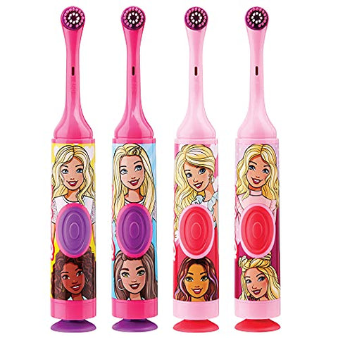 Escova de Dentes Elétrica GUM Barbie Kids com Base de Sucção para Saúde Oral e Remoção de Placa Dental, Idade 3+, 1 unidade (4 pacotes)