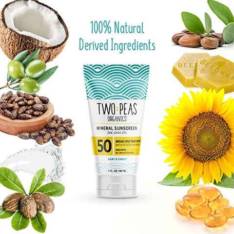 Two Peas Organics - Protetor Solar Orgânico Natural FPS 50 – Seguro para Recifes de Corais – Bebê, Criança – 100ml