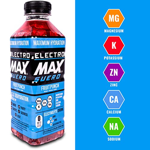 Bebida Eletrolítica Zero Açúcar – Pack com 12 Unidades (630 ml cada) – Hidratação para Esportes, Recuperação e Uso Diário – Magnésio, Potássio, Zinco, Cálcio – Zero Calorias - ELECTROMAX SUERO