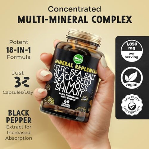 Maju Superfoods - MAJU 18-em-1 Semente Preta, Shilajit, Musgo do Mar, Sal Marinho Celta D3 – 100% Natural e Potente