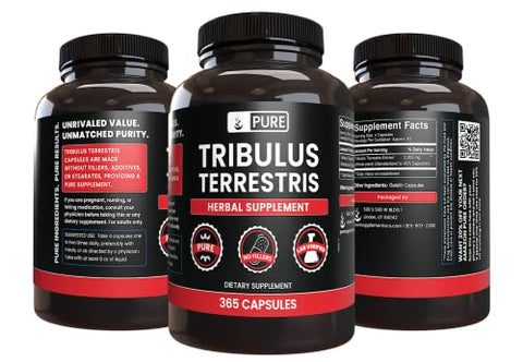 PURE ORIGINAL INGREDIENTS - Tribulus Terrestris Puro com Ingredientes Originais, Sem Preenchedores de Magnésio ou Arroz, Sempre Puro, Verificado em Laboratório (365 Cápsulas)