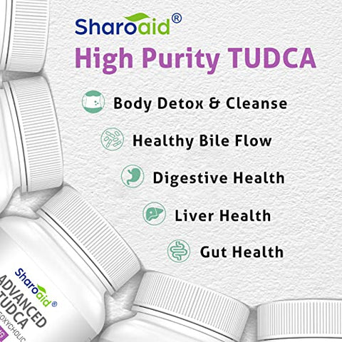 Sharoaid - TUDCA – Suplemento de Suporte Hepático 1200 mg – Fórmula de Alta Potência Testada por Terceiros – Sais Biliares para Desintoxicação e Limpeza do Fígado – Cápsulas Veganas para Saúde do Fígado, Rim e Vesícula Biliar – 1