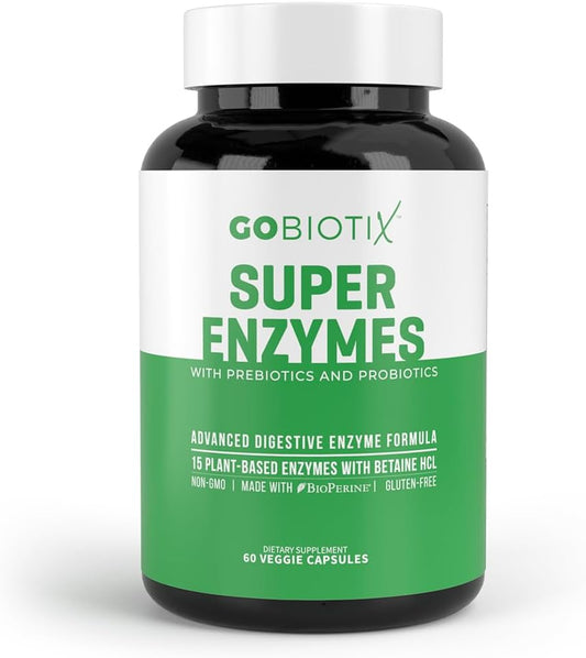 GOBIOTIX - Suplemento Super Enzimas – Enzimas Digestivas com Prebióticos e Probióticos para Homens e Mulheres – Suporte à Saúde Intestinal, Digestão de Glúten, Absorção de Lactose, Dieta à Base de Plantas
