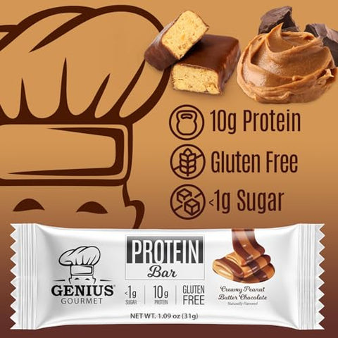 Barra de Proteína, Chocolate com Manteiga de Amendoim, Snack Keto, Baixo Carboidrato, Baixo Açúcar | Genius Gourmet - Genius Gourmet