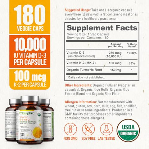 biophix - Biophix Vitamina D-3 K2 Cúrcuma 180 Vcaps – Alta Potência para Fortalecer Ossos e Saúde Imunológica