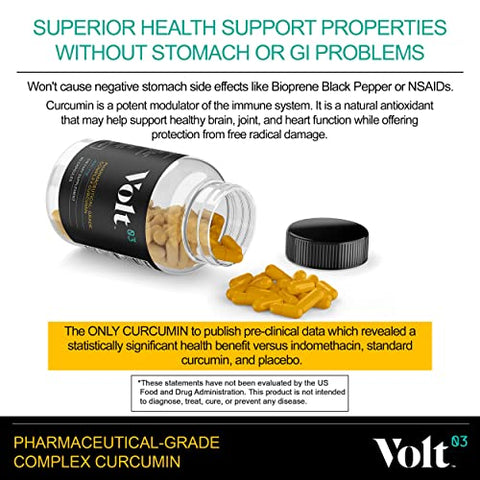 Volt03 - Cápsulas de Curcumina de Cúrcuma de Grau Farmacêutico | Suplementos de Cúrcuma e Curcumina para Suporte Imunológico | Suplementos Naturais de Ervas de Cúrcuma para Suporte Articular 400 mg