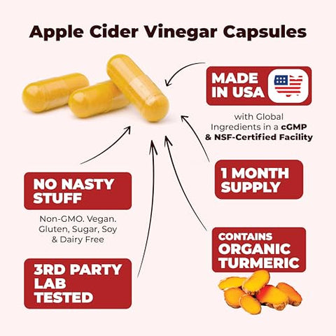 Vimerson Health - Cápsulas de Vinagre de Maçã Orgânico com Cúrcuma e Gengibre para Saúde das Articulações e Metabolismo – Marca: [nome da marca]