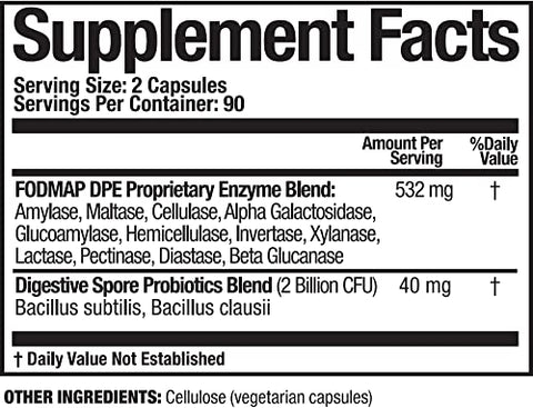 FODMAP DPE: Probióticos Digestivos e Enzimas, Alívio para Intolerância a FODMAP e Alimentos Altamente Fermentáveis, Vegano, Não-OGM, 180 Cápsulas - Arthur Andrew Medical