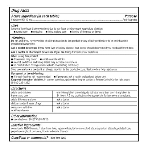All Day Allergy, Cetirizine Hydrochloride 10 mg, 365 Comprimidos – Antialérgico - GoodSense