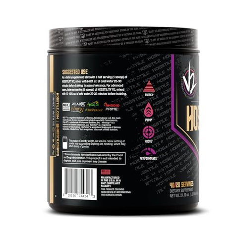 Hosstility V2 Pré-Treino, Pó Pré-Treino All-in-One para Homens e Mulheres, Aumenta a Bomba Muscular, Aumenta a Energia, Potencializa a Força, Aumenta o Foco, Sabor Uva Maçã, 40 Porções - HOSSTILE