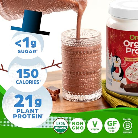 Proteína em Pó Vegana Orgânica, Sabor Cacau Quente de Hortelã-Pimenta – 21g de Proteína Vegetal, 5g de Fibra Prebiótica, Ingredientes sem Lactose, Não-OGM, Shakes - Orgain