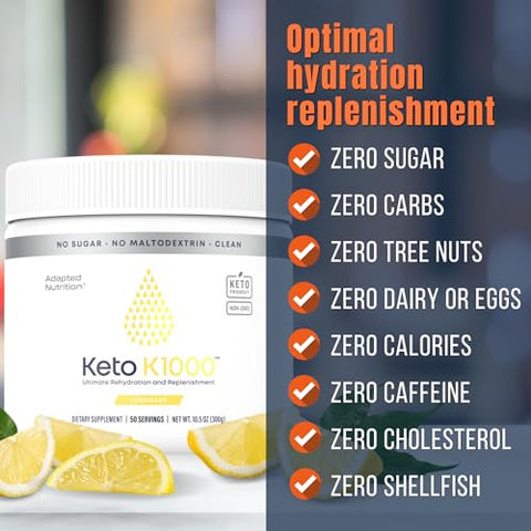 Keto K1000 Pó de Eletrólitos | Limonada | Bebida Hidratante em Pó | Aumente a Energia | 1000mg de Potássio | Marca Hi-Lyte - Hi-Lyte