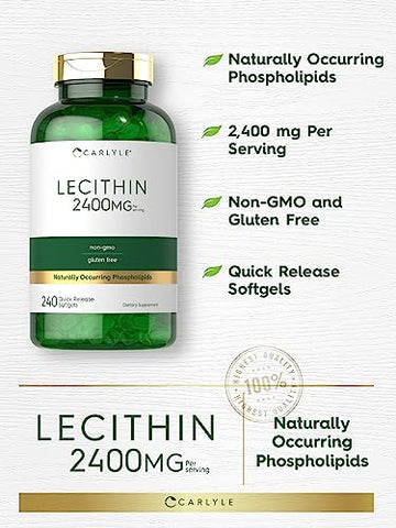 Lecithin 2400mg | 240 Cápsulas Softgel | Suplemento de Fosfolipídeo | Livre de Transgênicos, Sem Glúten | Carlyle - Carlyle