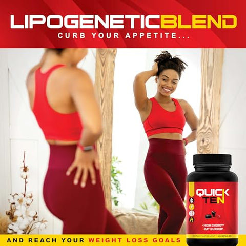 Nutriment - Quick Ten – Melhores Pílulas para Perda de Peso – Estimulante Natural do Metabolismo, Inibidor de Apetite, Queimador de Gordura – Pílulas Premium para Dieta para Mulheres e Homens – Mistura de Energia e Foco – 60 cápsulas