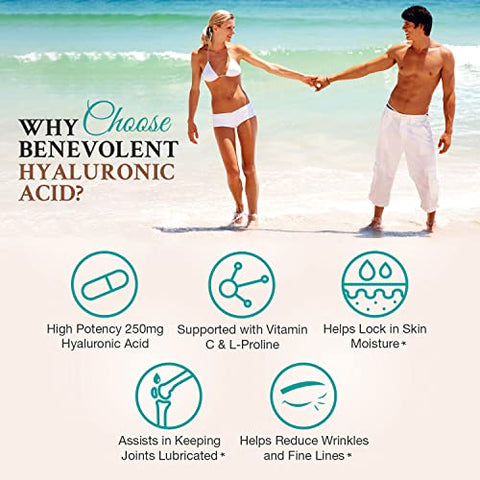Benevolent Nourishment - Suplemento de Ácido Hialurônico 250mg com Vitamina C 200mg e L-Proline 1000mg