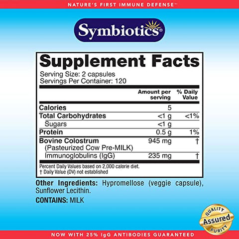 Colostrum 240ct Cápsulas Vegetais – Suporte à Imunidade – Suplemento de Lactoferrina - Symbiotics