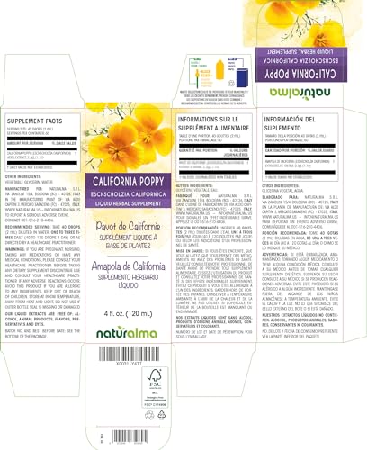 Eschscholzia (Eschscholzia californica) – Tintura sem álcool de 118 ml – Extrato líquido em gotas – Herbal Vegano - Naturalma