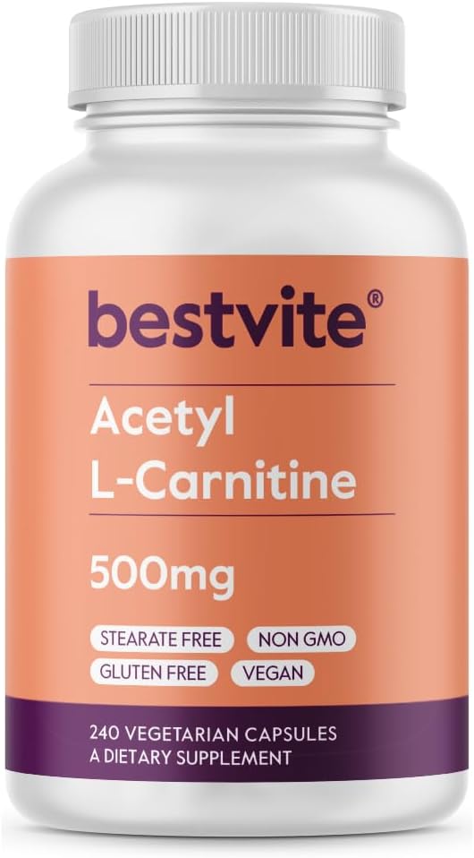Acetyl L-Carnitine 500mg (240 Cápsulas Vegetarianas) – Sem Estearatos – Vegano – Não Transgênico – Livre de Glúten - BESTVITE