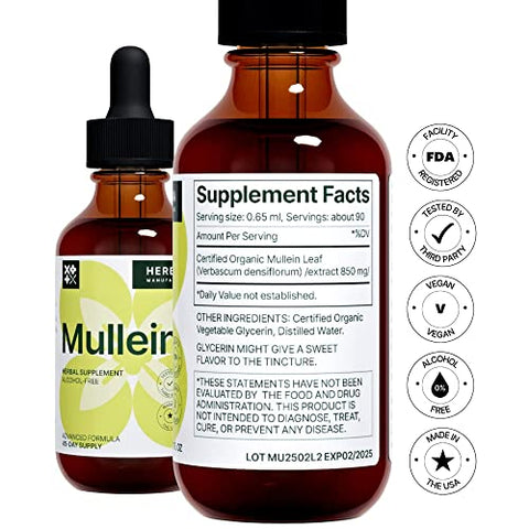 HERBANA MANUFACTURING - Gotas de Mullein 60 ml – Extra Forte 45 Dias – Desintoxicação Pulmonar