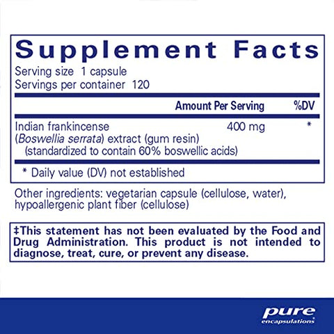 Suplemento Boswellia Pure Encapsulations – Saúde das Articulações, Trato GI | 60 cápsulas de 500mg