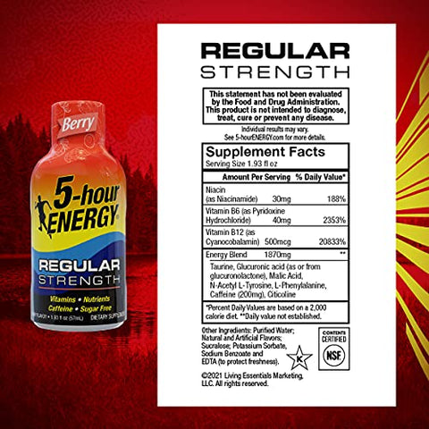 Shots Sabor de Frutas Vermelhas – 30 Unidades | Energético de 5 Horas | Marca Líder - 5-hour ENERGY