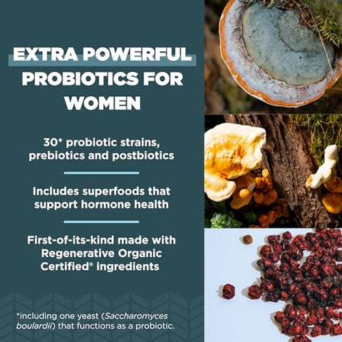 Probióticos Certificados Regenerativos Orgânicos para Mulheres, Força Extra para Mulheres, Suporte à Digestão Saudável e Função do Sistema Imunológico, 25 Bilhões de UFCs* - Ancient Nutrition