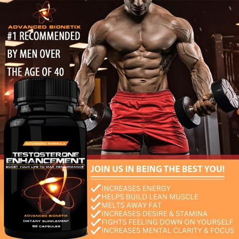 Advanced Bionetix - Suplemento de Testosterona para Aumento Masculino. #1 Recomendado por Homens Acima dos 40 Anos* Aumente o Desejo, Energia e Massa Muscular Magra. Elimine Gordura com Zinco, Tribulus, Tongkat Ali, Horny Goat