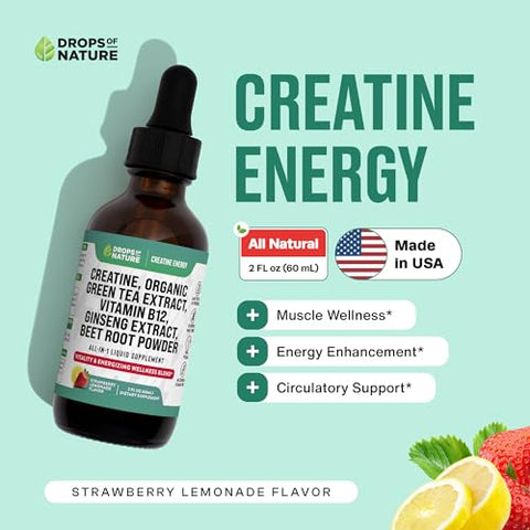 Drops Of Nature - Gotas de Creatina Monohidratada e Vitamina B12 – Com Pó de Beterraba e Chá Verde Orgânico | Marca: [Nome da Marca]