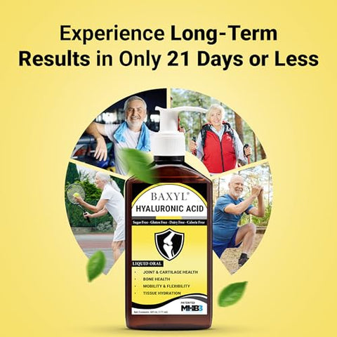BAXYL - Baxyl – Ácido Hialurônico Líquido para Alívio das Articulações (Vegano, Sem Glúten, Não-OGM, Oral Patenteado MHB3)