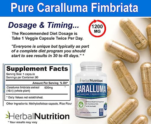 Caralluma Fimbriata Herbal Nutrition – Pacote Duplo 90 Cápsulas de Força Máxima 10:1 Extrato 1200mg Diários – Perda de Peso