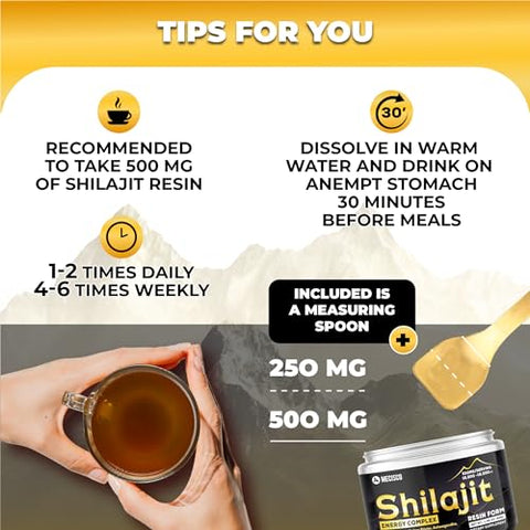 Mecisco - Resina Orgânica Pura do Himalaia Shilajit com Complexo Energético – Raiz de Panax Ginseng, Folha de Ginkgo Biloba | 100% Natural | 30g