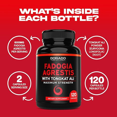 DORADO NUTRITION - Fadogia Agrestis e Tongkat Ali – Suplemento de Desempenho (120 Cápsulas) – [Força Máxima] – Força, Impulso, Desempenho Atlético