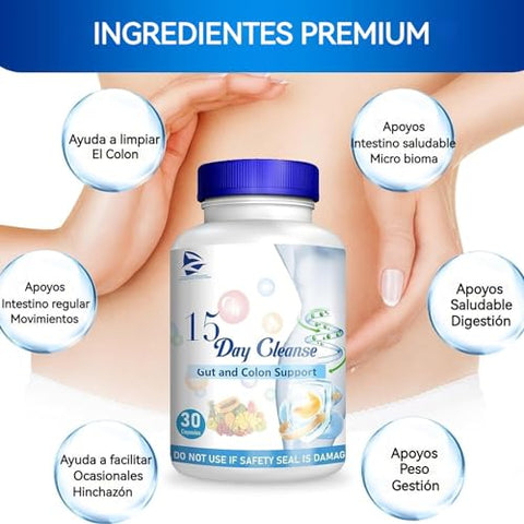 Generic - Limpieza de 15 Días – Pastillas para Limpiar el Colon y Apoyar el Intestino | Marca: 15 Day Cleanse Gut Support