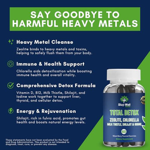 Stay-Well Naturals - Total Detox: Desintoxicação Pesada de Metais Pesados para Adultos – Zeólita, Clorela, Cardo Mariano, Shilajit | Marca Total Detox