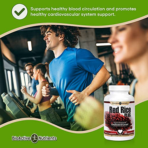 BIOACTIVE NUTRIENTS - Suplemento Red Rice Plus – 240 Cápsulas Vegetais – Mistura Exclusiva de Açafrão, Pimenta-do-Reino, Pimenta Caiena, Raiz de Gengibre e Alecrim – Suporte ao Colesterol