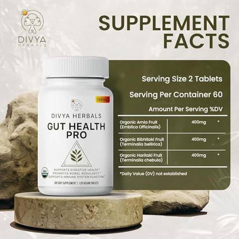 Divya Herbals - Suplemento Gut Health Pro | Comprimidos Orgânicos de Triphala 600mg | Detox Intestinal para Mulheres